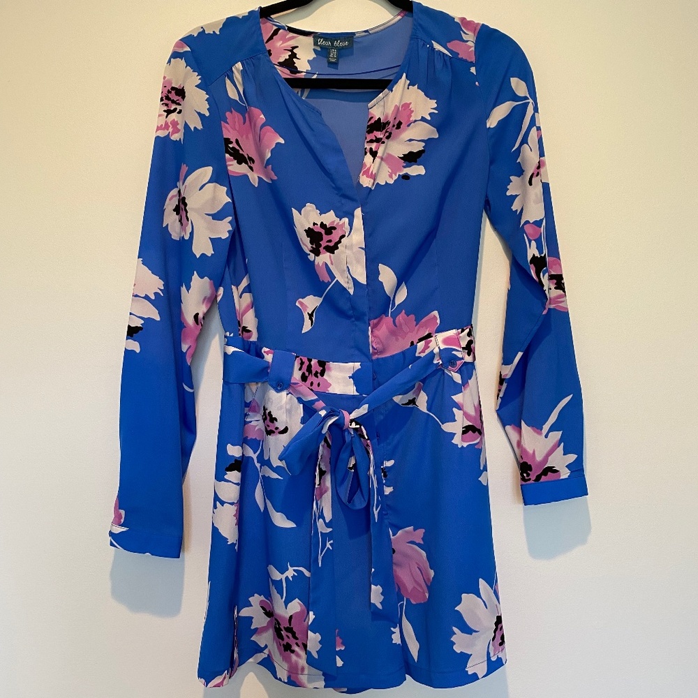 Blue Floral Romper, Size 4